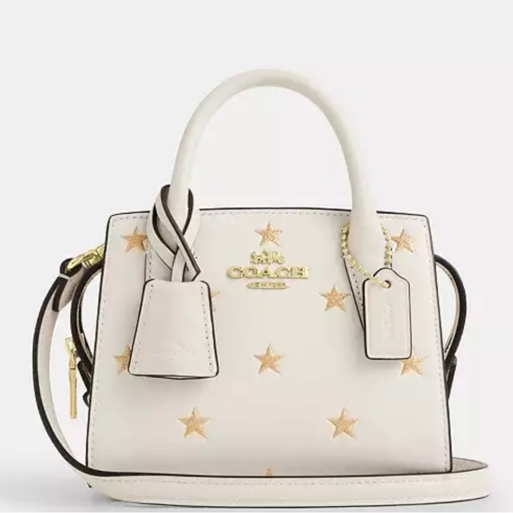 Coach White Mini Satchel with Gold Star Accents